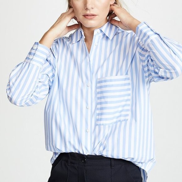 AYR Tops - AYR The Deep End Button Down Shirt in Blue and White Stripe Size Large
